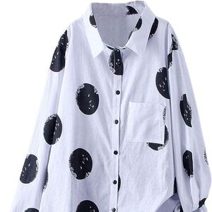 Black and White Polka Dot Button-Up Shirt